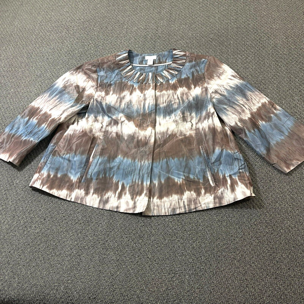 Chico's Blouse Shirt Womens 2 Gray Polyester Button Up Round Neck Long Sleeve